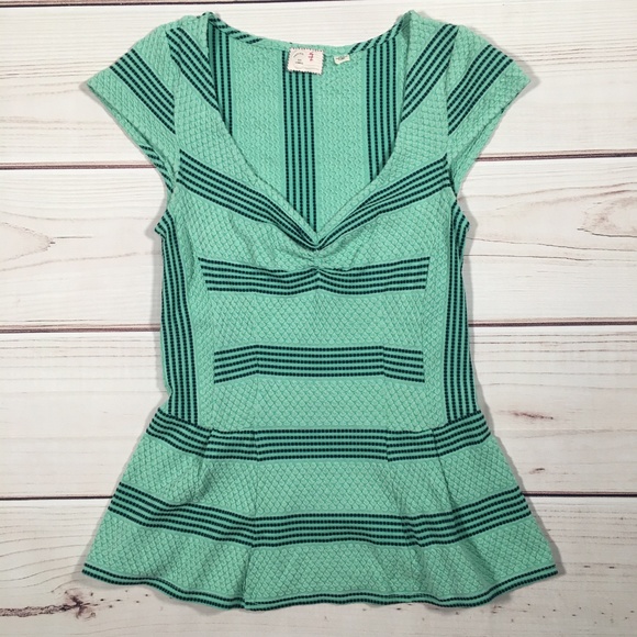 POSTAGE STAMP Green Peplum Blouse Size XS - Picture 1 of 8